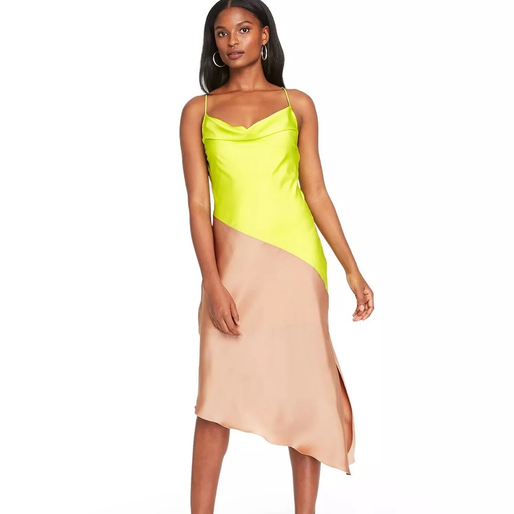 Cushnie For Target - Lime Green/ Rose Gold / Tan - Colorblock Dress - US 6